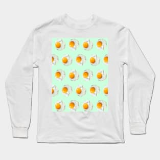 1980s mint green Kawaii breakfast food pattern sunny side up egg Long Sleeve T-Shirt